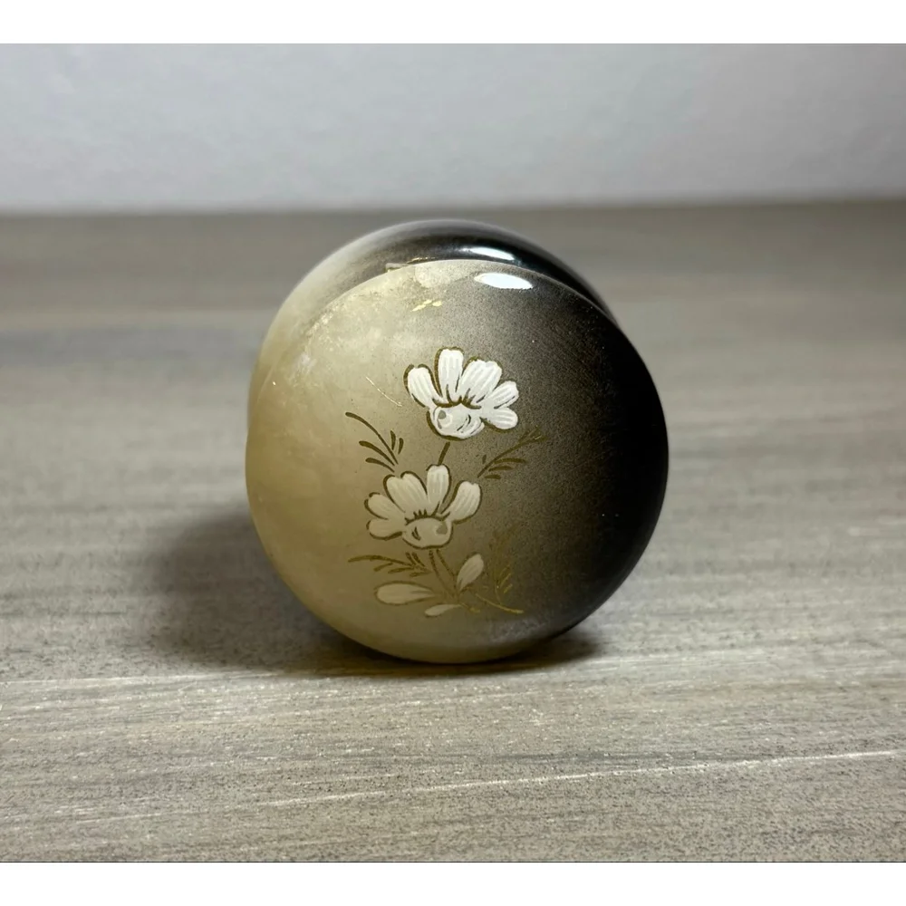 vintage Italian alabaster trinket box w/black-to-white gradient floral design